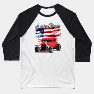 1932 Red Chevy 5 Window Coupe HotRod American Muscle Print Baseball T-Shirt